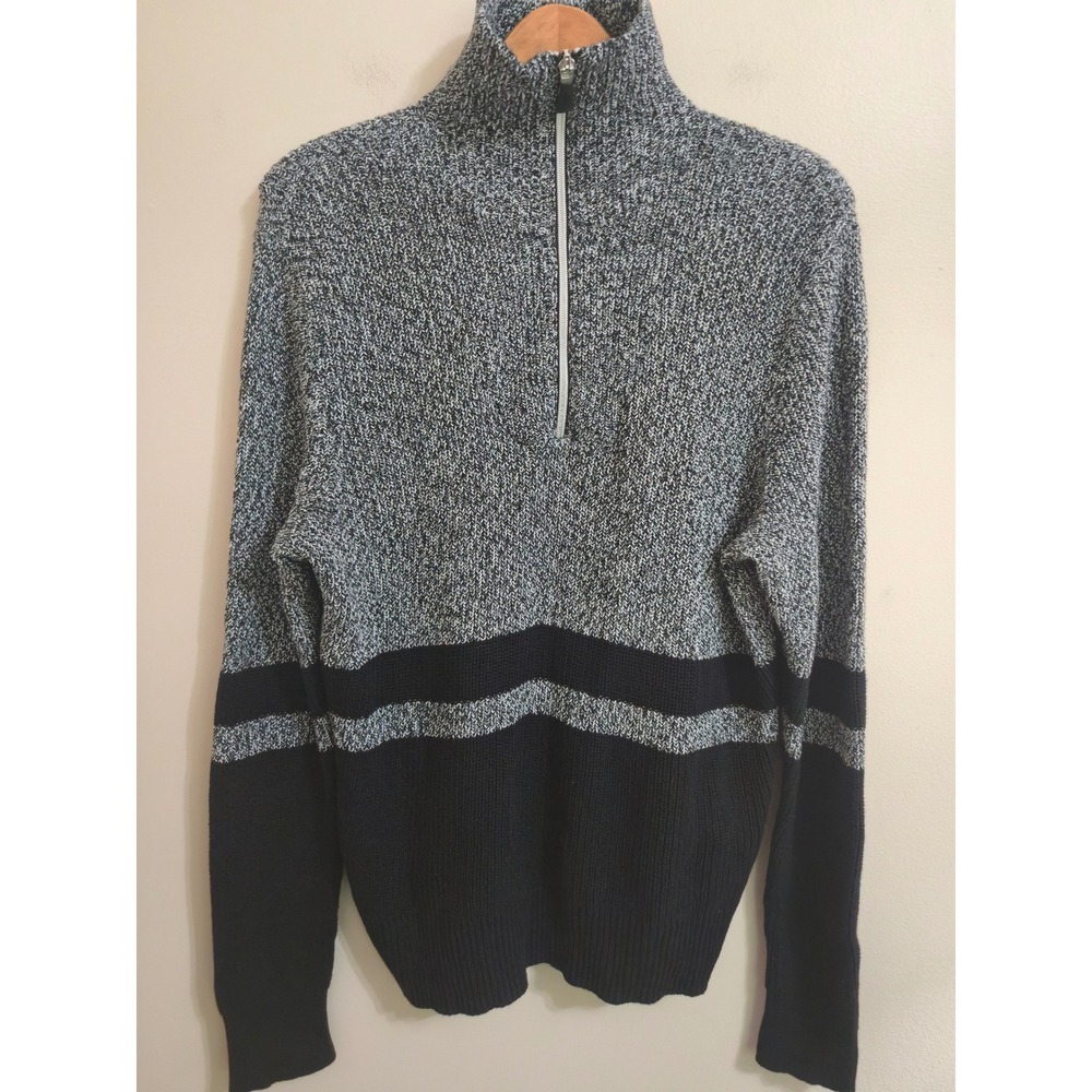 Lauren Active Ralph Lauren Mens XL Quarter Zip Sweater Black White Cotton Knit - Picture 2 of 9